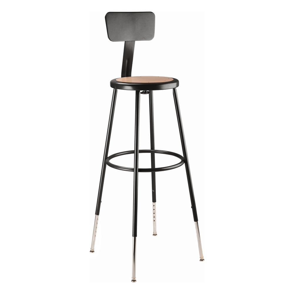 NPS® 32 -39" Height Adjustable Heavy Duty Steel Stool With Backrest, Black. Picture 1