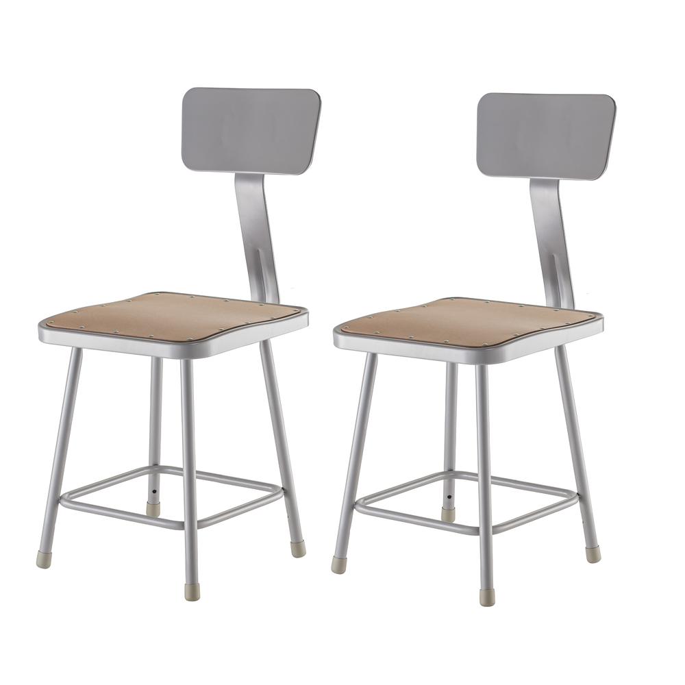 (2 Pack) NPS® 18" Heavy Duty Square Seat Steel Stool With Backrest, Grey. Picture 1