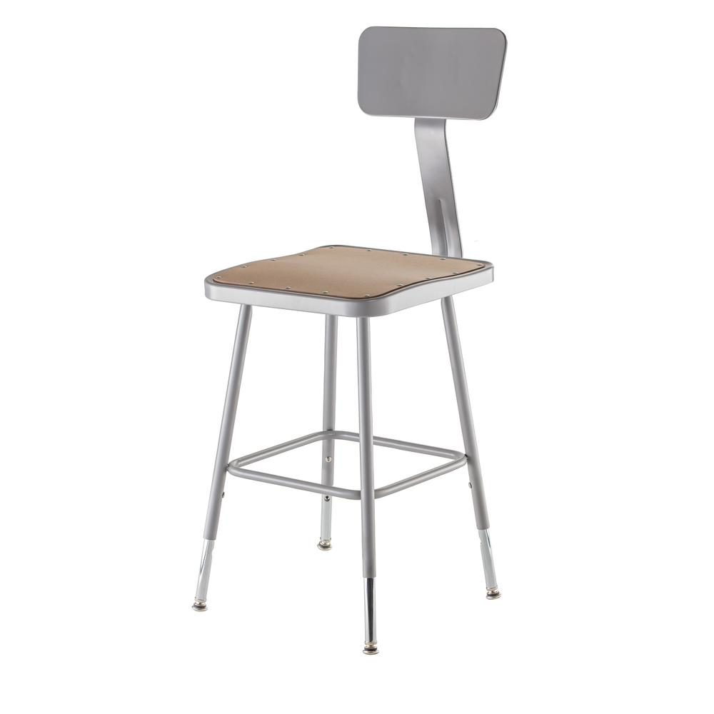 NPS® 19"-27" Height Adjustable Heavy Duty Square Seat Steel Stool With Backrest, Grey. Picture 2
