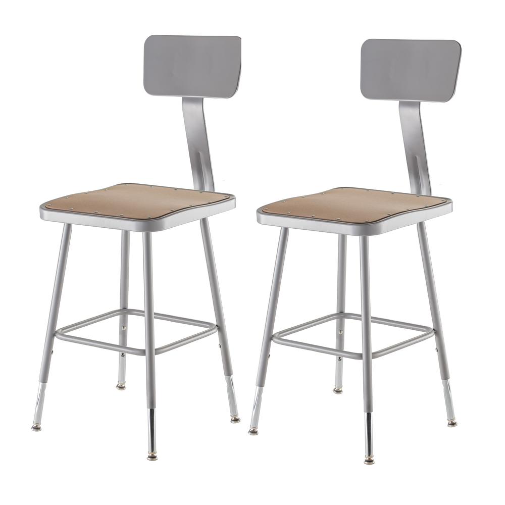 NPS® 19"-27" Height Adjustable Heavy Duty Square Seat Steel Stool With Backrest, Grey. Picture 1