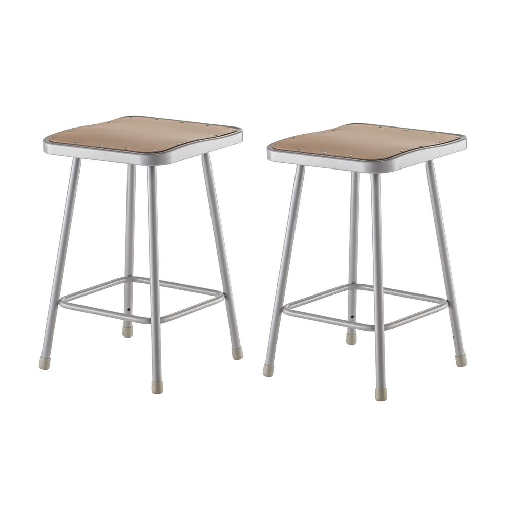 (2 Pack) NPS® 24" Heavy Duty Square Seat Steel Stool, Grey. Picture 1
