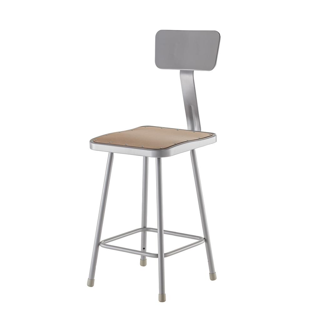 NPS® 24" Heavy Duty Square Seat Steel Stool With Backrest, Grey. Picture 2