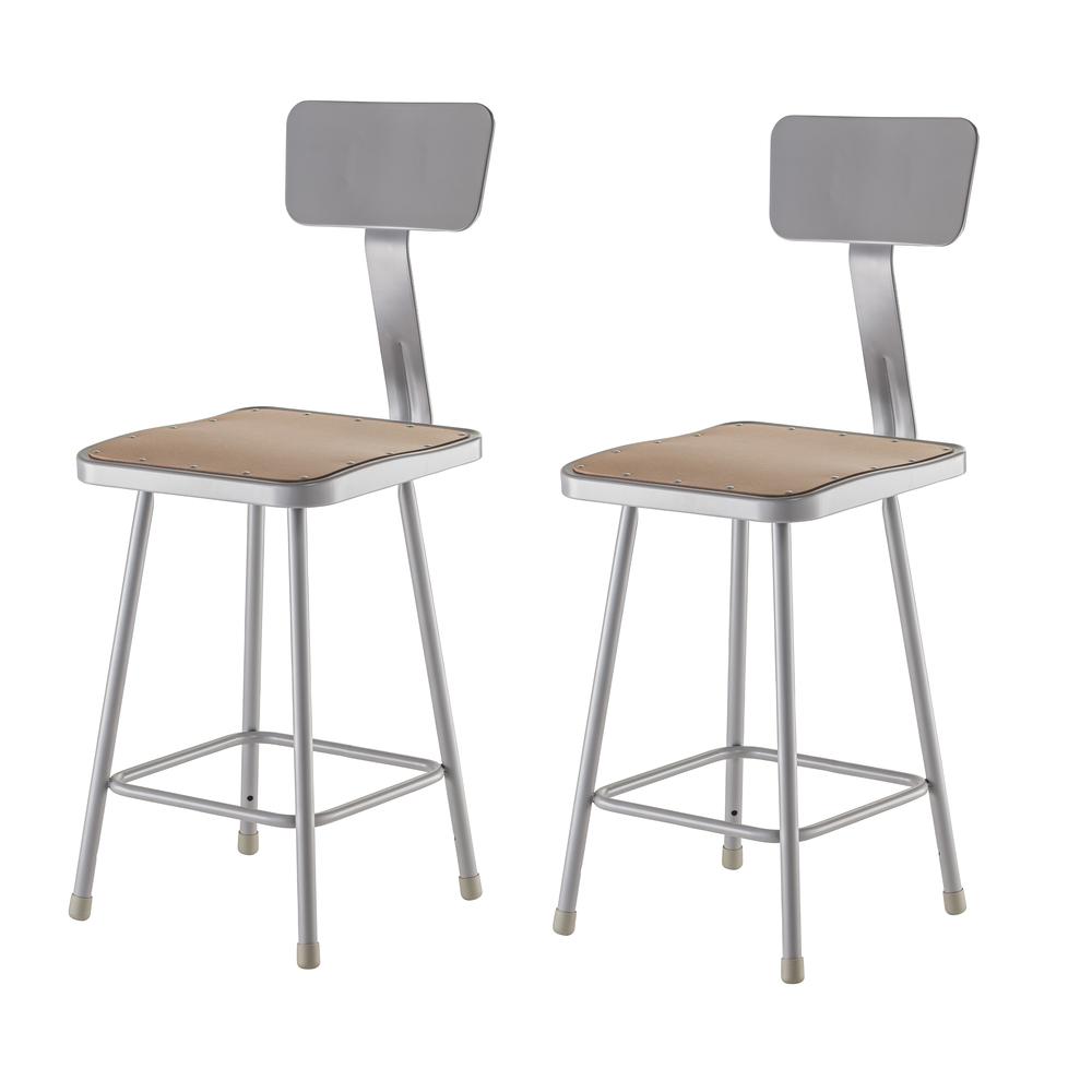 (2 Pack) NPS® 24" Heavy Duty Square Seat Steel Stool With Backrest, Grey. Picture 1