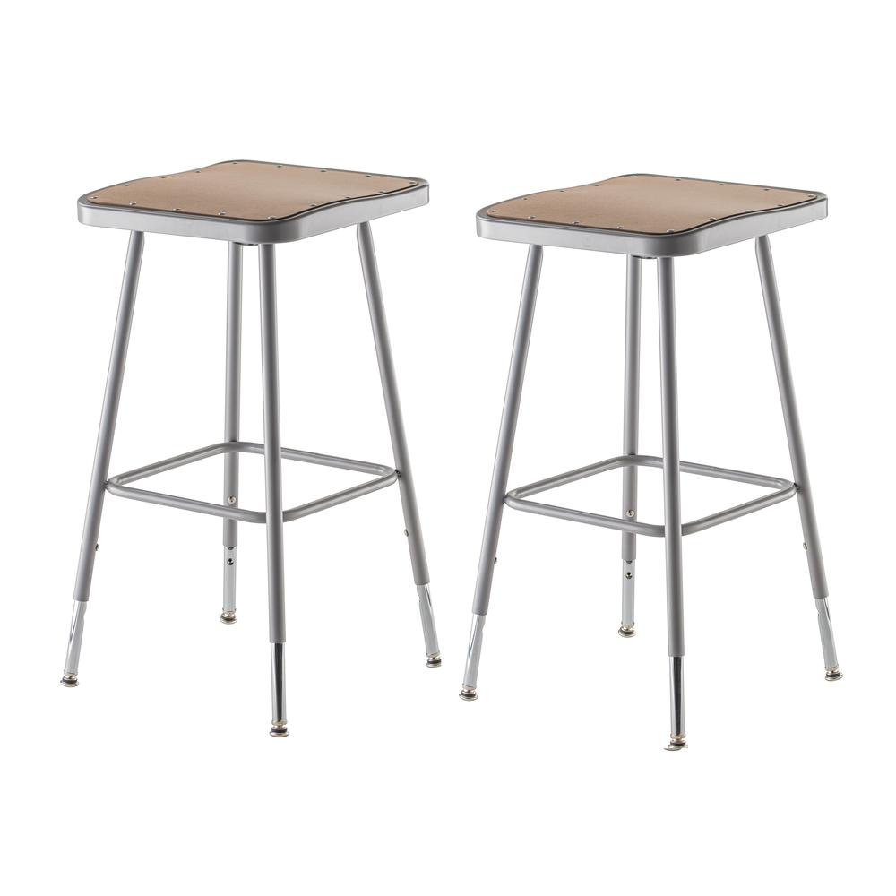 (2 Pack) NPS® 25"-33" Height Adjustable Heavy Duty Square Seat Steel Stool, Grey. Picture 1