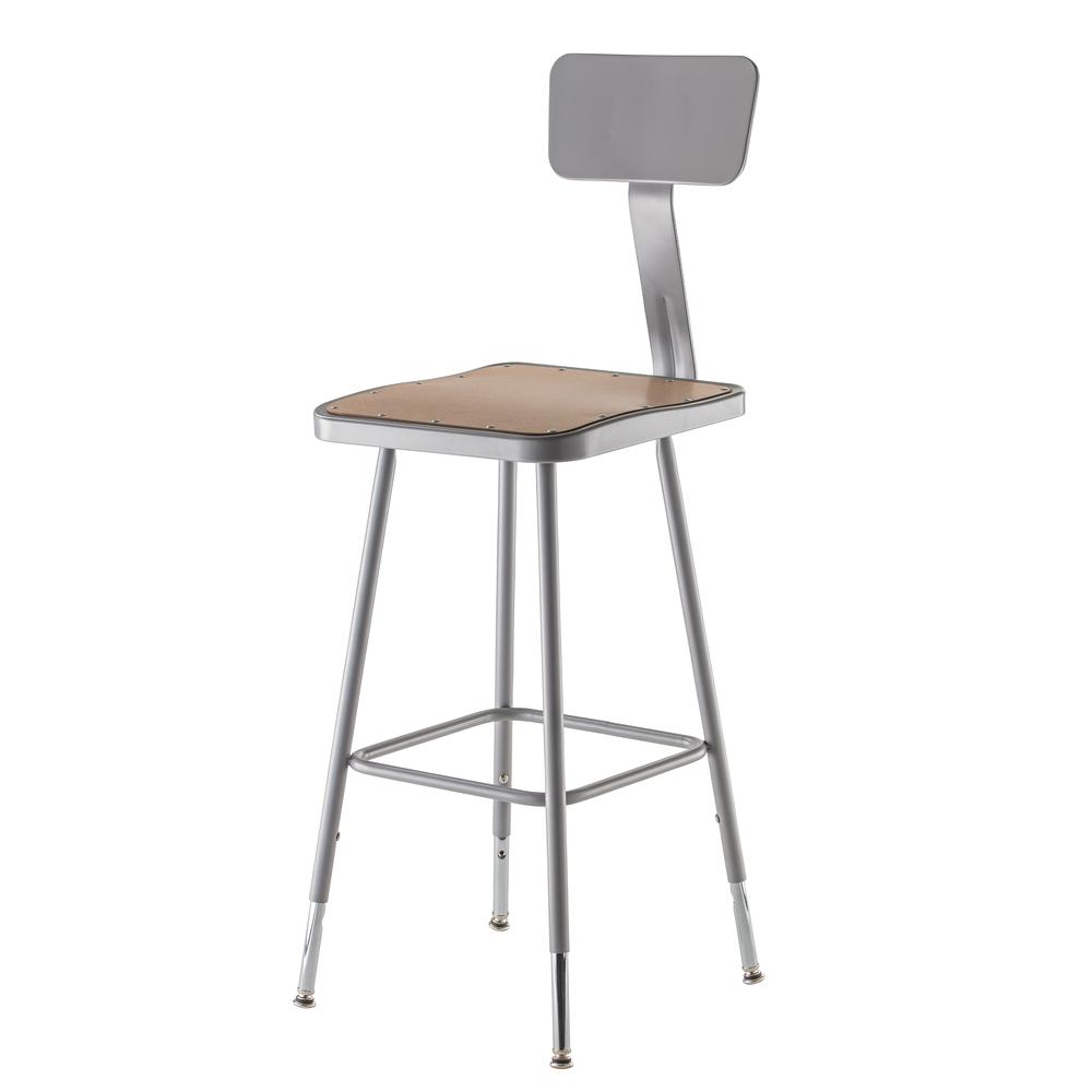 NPS® 25"-33" Height Adjustable Heavy Duty Square Seat Steel Stool With Backrest, Grey. Picture 2