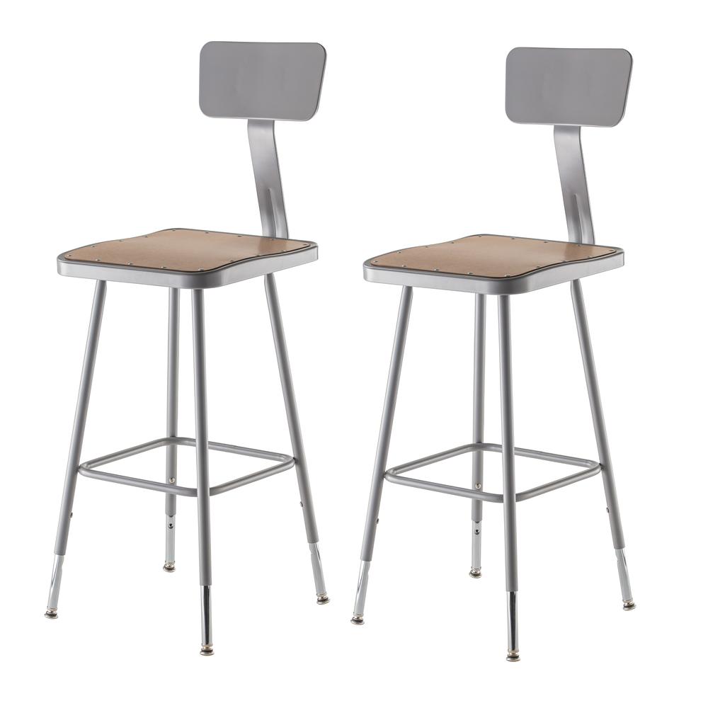 NPS® 25"-33" Height Adjustable Heavy Duty Square Seat Steel Stool With Backrest, Grey. The main picture.
