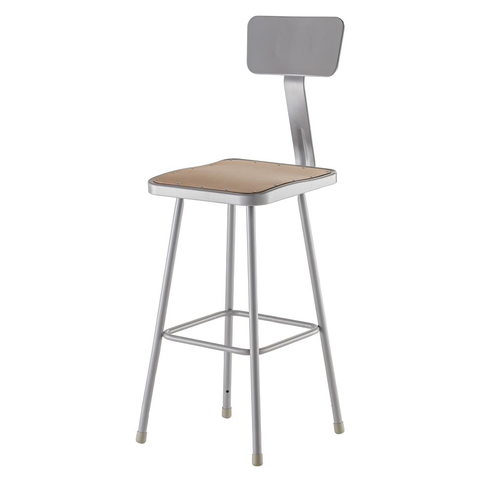 NPS® 30" Heavy Duty Square Seat Steel Stool With Backrest, Grey. Picture 2