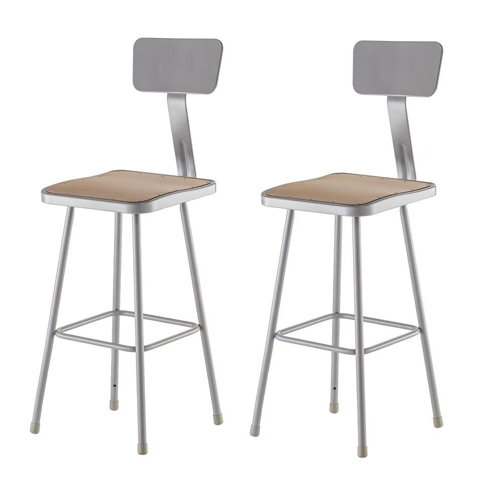 (2 Pack) NPS® 30" Heavy Duty Square Seat Steel Stool With Backrest, Grey. Picture 1
