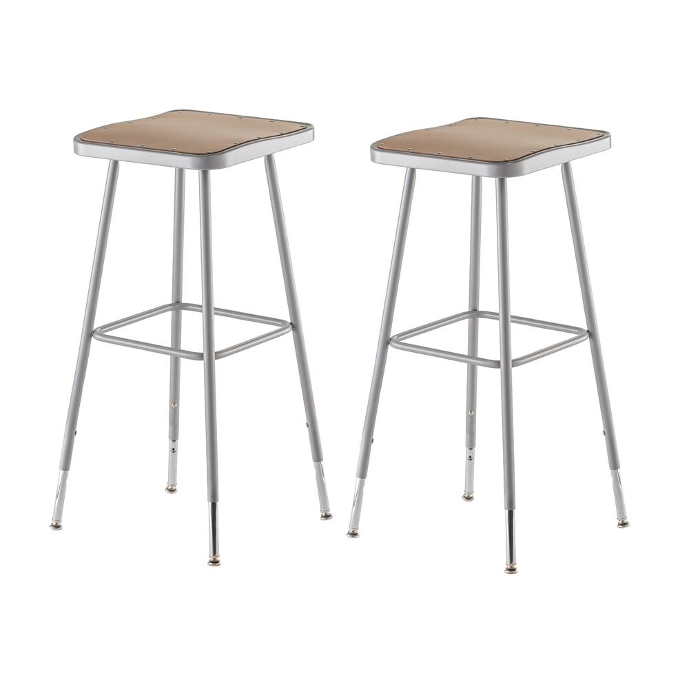 (2 Pack) NPS® 32"-39" Height Adjustable Heavy Duty Square Seat Steel Stool, Grey. Picture 1