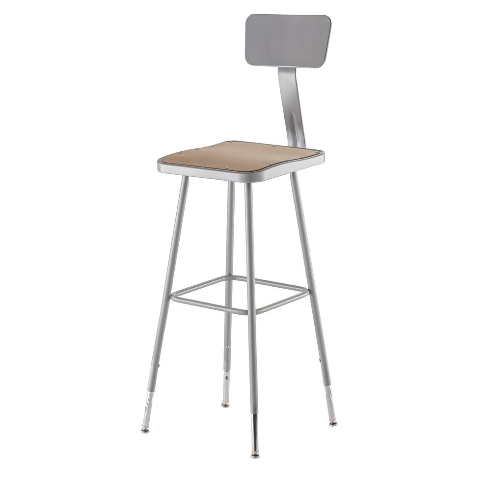 NPS® 32"-39" Height Adjustable Heavy Duty Square Seat Steel Stool With Backrest, Grey. Picture 2