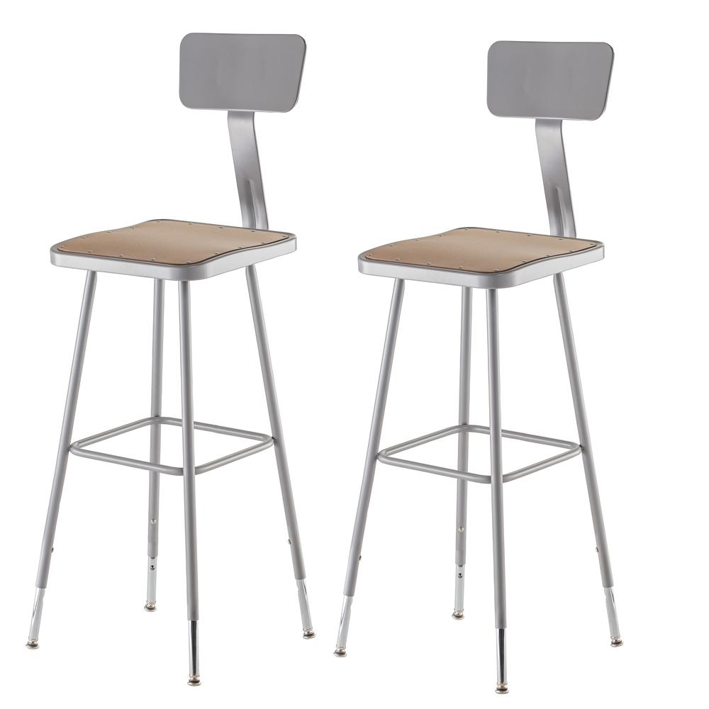 NPS® 32"-39" Height Adjustable Heavy Duty Square Seat Steel Stool With Backrest, Grey. The main picture.