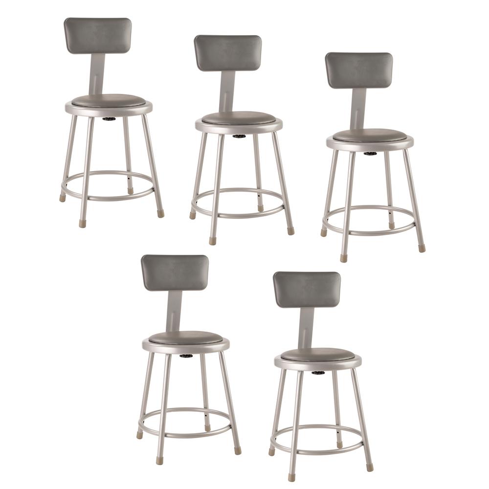 (5 Pack) NPS® 18"Heavy Duty Vinyl Padded Steel Stool With Backrest, Grey. The main picture.