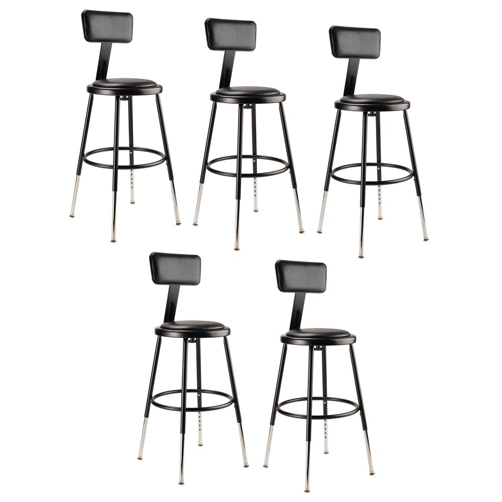 NPS® 19"-27" Height Adjustable Heavy Duty Vinyl Padded Steel Stool With Backrest, Black. Picture 5