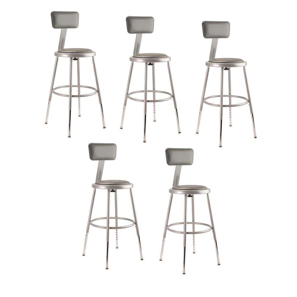 (5 Pack) NPS® 19"-27" Height Adjustable Heavy Duty Vinyl Padded Steel Stool With Backrest, Grey. Picture 1