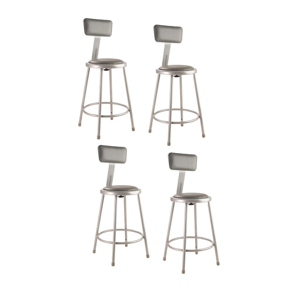 (4 Pack) NPS® 24"Heavy Duty Vinyl Padded Steel Stool With Backrest, Grey. Picture 1