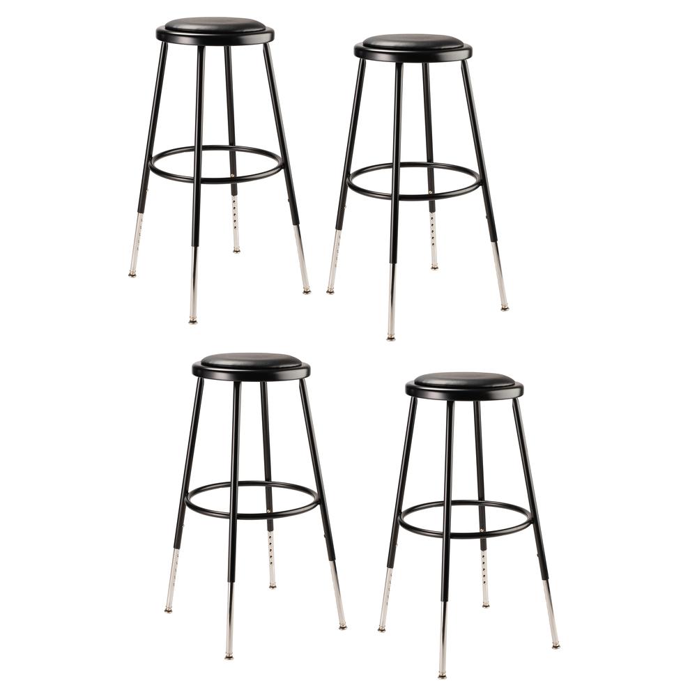 (4 Pack) NPS® 25"-33" Height Adjustable Heavy Duty Vinyl Padded Steel Stool, Black. The main picture.