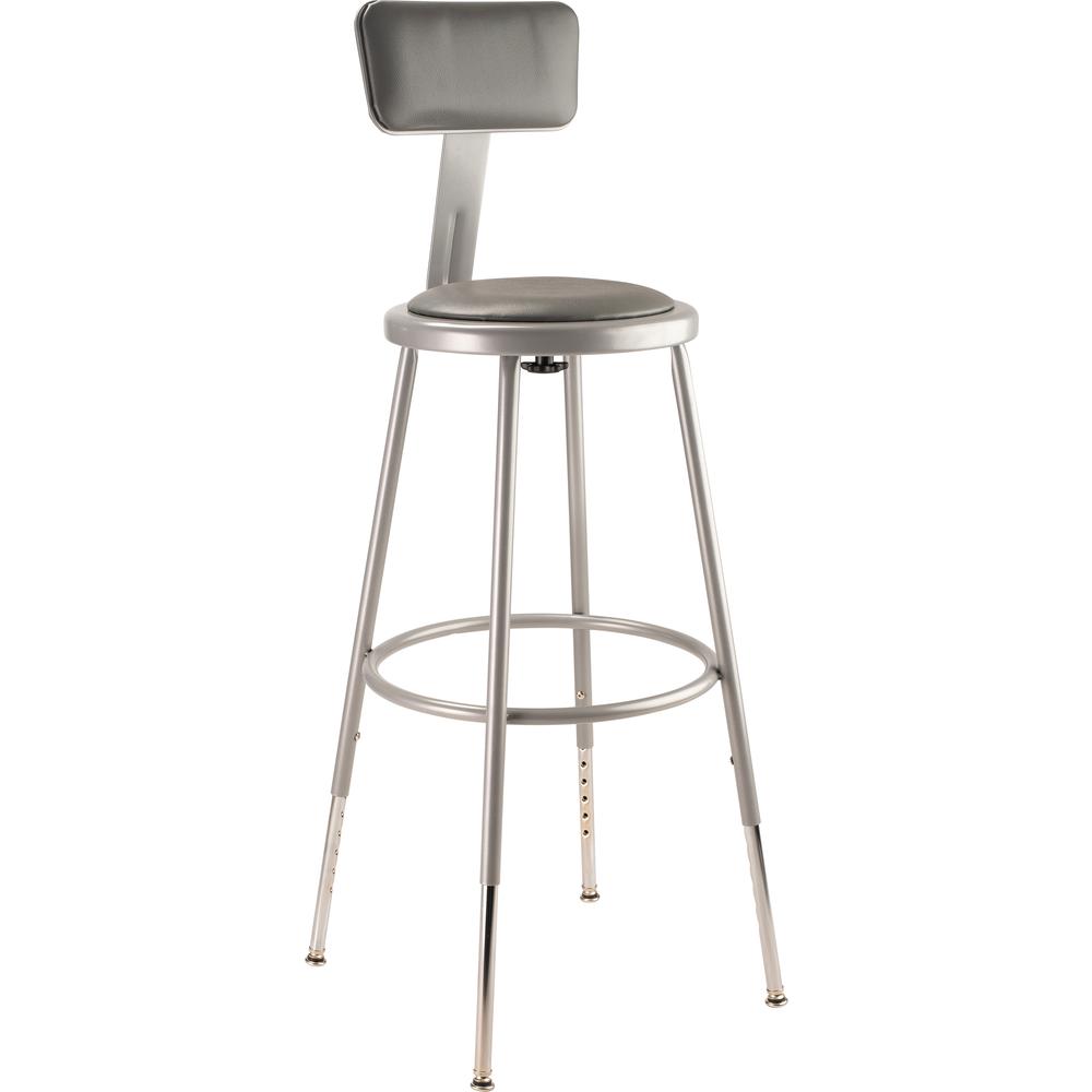 NPS® 25"-33" Height Adjustable Heavy Duty Vinyl Padded Steel Stool With Backrest, Grey. The main picture.