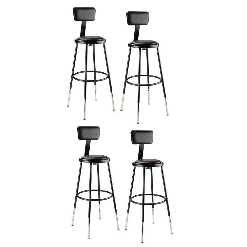 (4 Pack) NPS® 25"-33" Height Adjustable Heavy Duty Vinyl Padded Steel Stool With Backrest, Black. The main picture.