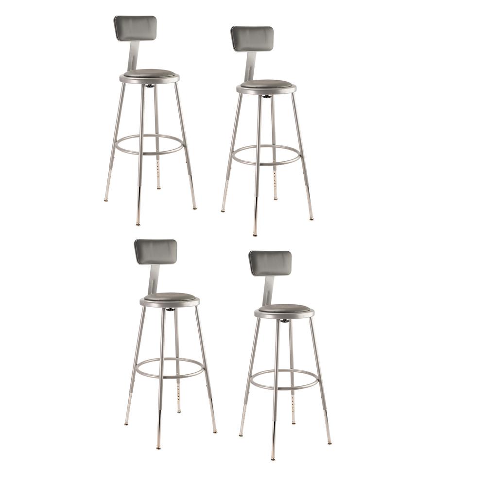 NPS® 25"-33" Height Adjustable Heavy Duty Vinyl Padded Steel Stool With Backrest, Grey. Picture 4