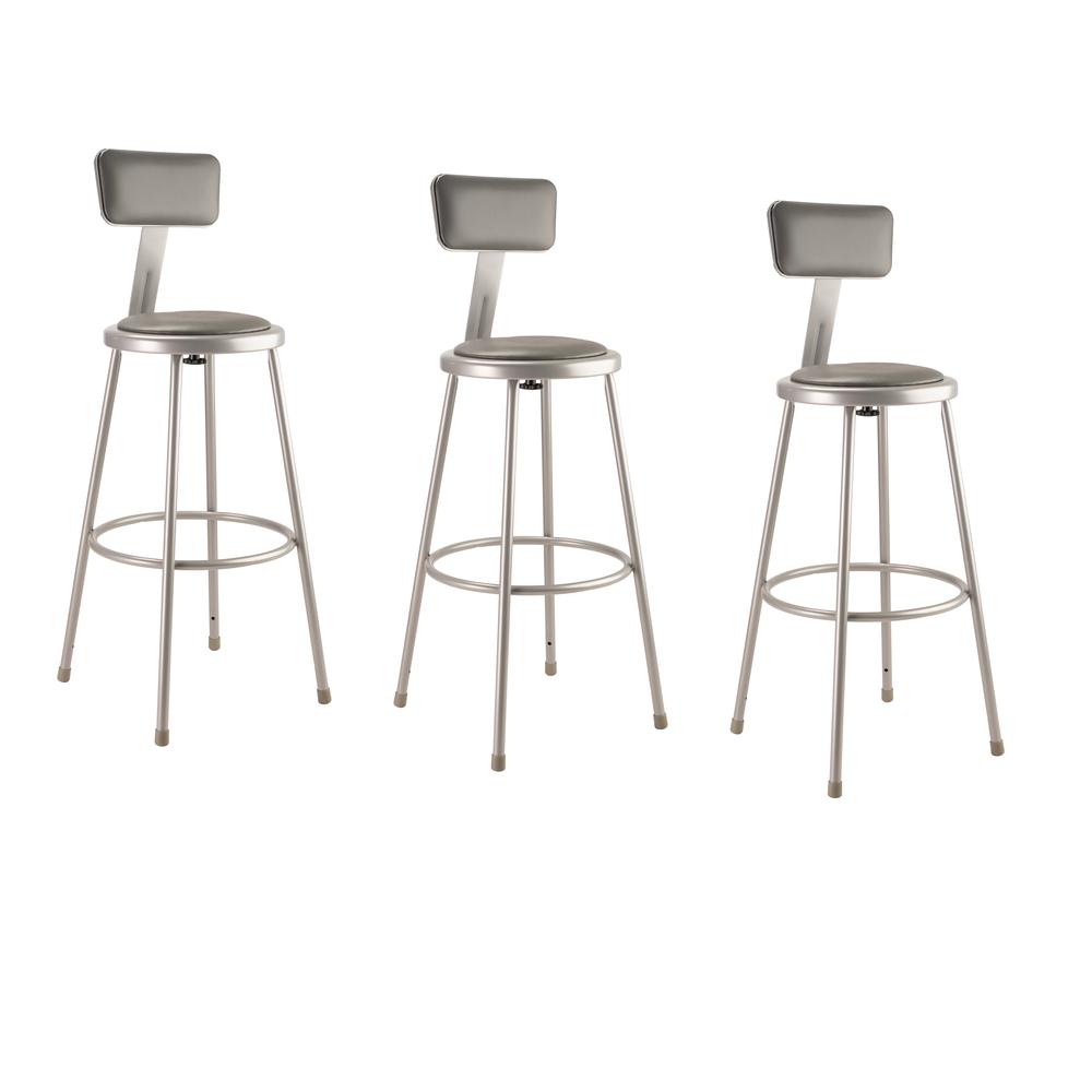 (3 Pack) NPS® 30"Heavy Duty Vinyl Padded Steel Stool With Backrest, Grey. The main picture.