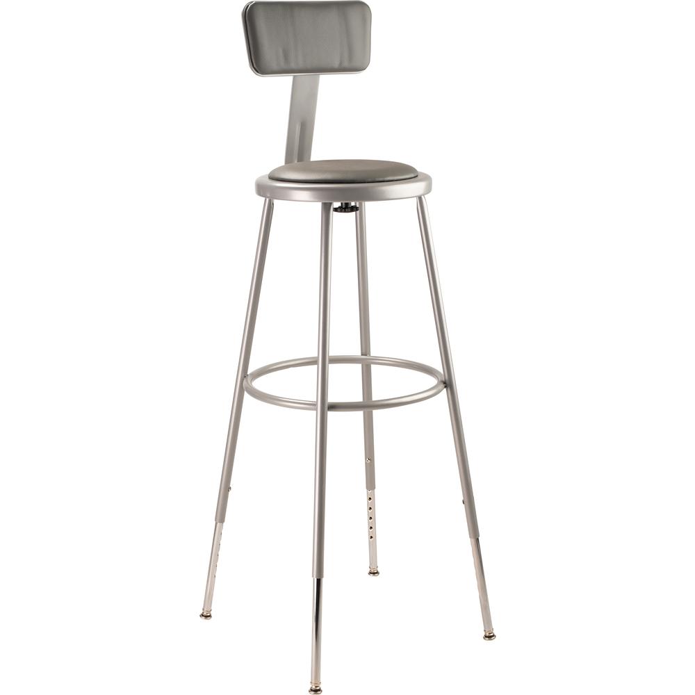 NPS® 32"-39" Height Adjustable Heavy Duty Vinyl Padded Steel Stool With Backrest, Grey. The main picture.