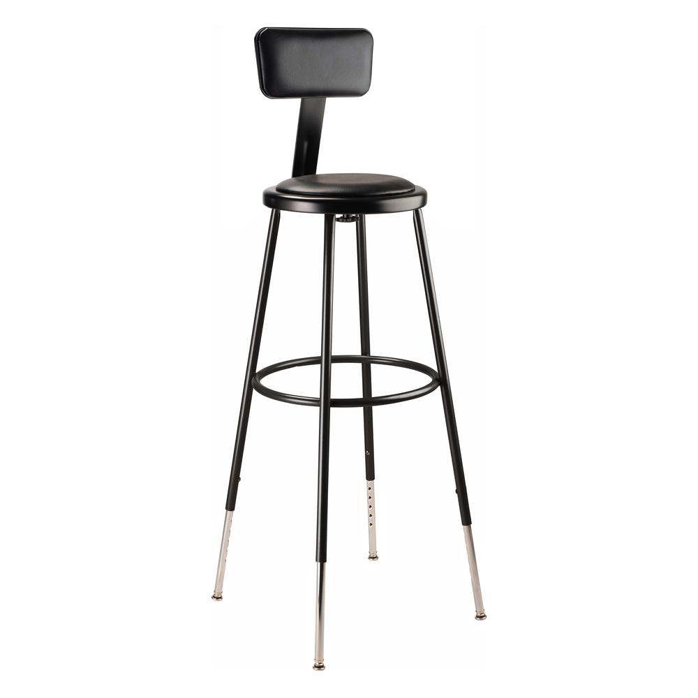 NPS® 32 -39" Height Adjustable Heavy Duty Vinyl Padded Steel Stool With Backrest, Black. Picture 1