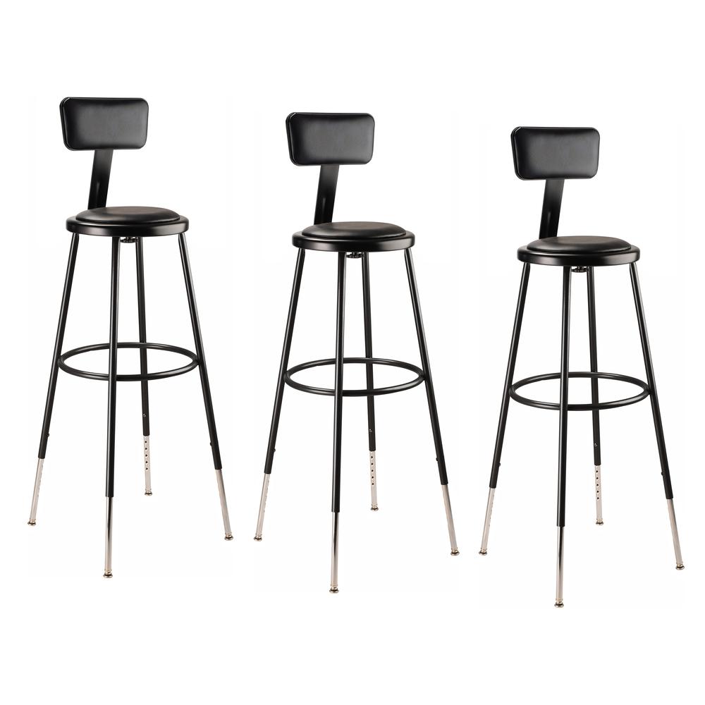 NPS® 32 -39" Height Adjustable Heavy Duty Vinyl Padded Steel Stool With Backrest, Black. Picture 3