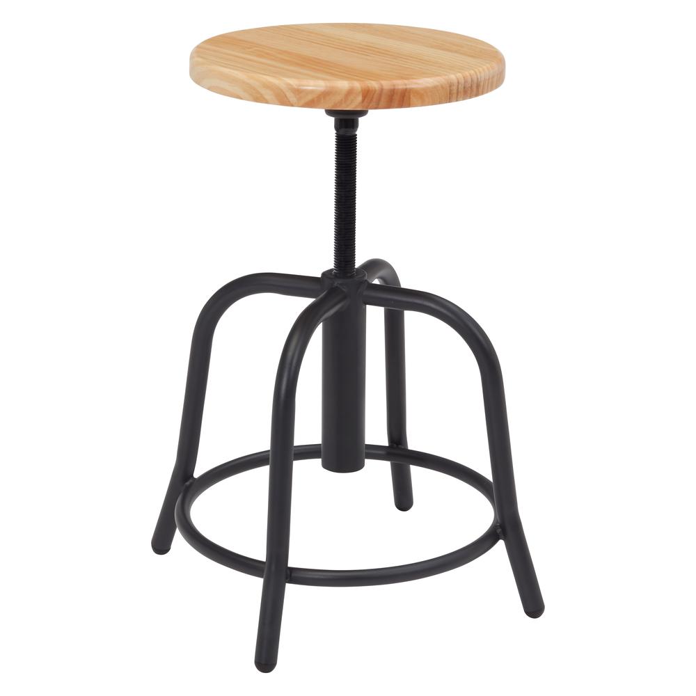 NPS® 19” - 25” Height Adjustable Swivel Stool, Wooden Seat and Black Frame. Picture 2