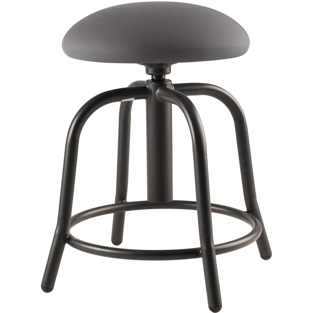 NPS® 18"-25" Height Adjustable Designer Stool, 3" Fabric Padded Charcoal Seat, Black Frame. Picture 1
