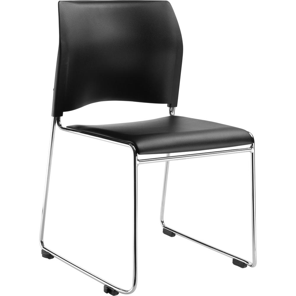 NPS® Cafetorium Plush Vinyl Stack Chair, Black. Picture 1