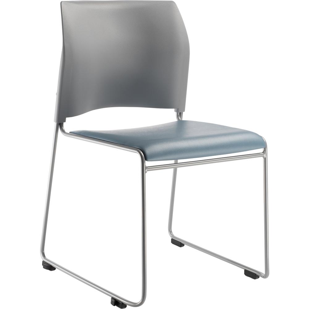 NPS® Cafetorium Plush Vinyl Stack Chair, Blue/Grey. Picture 1