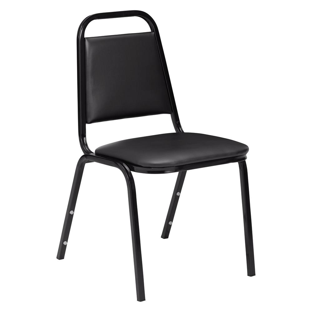 NPS® 9100 Series Vinyl Upholstered Stack Chair, Panther Black Seat/Black Sandtex Frame. Picture 1