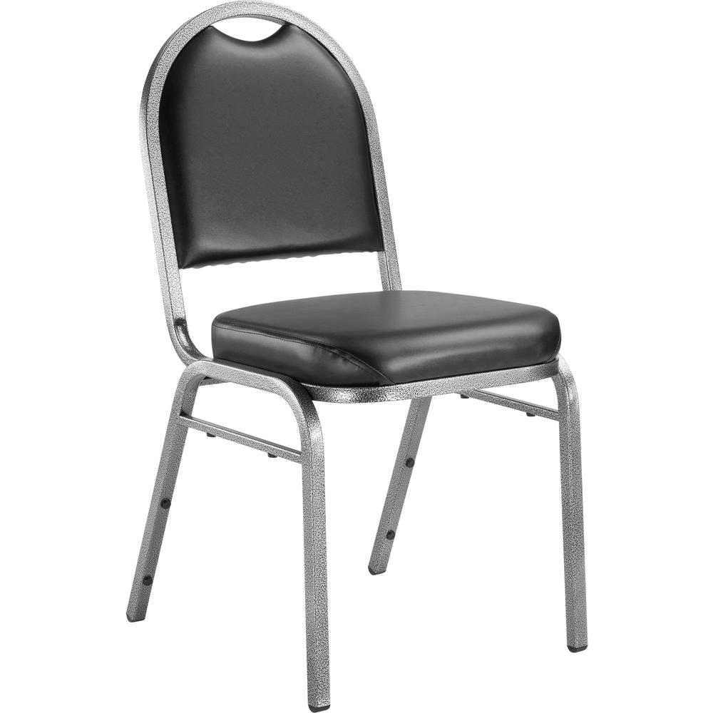 NPS® 9200 Series Premium Vinyl Upholstered Stack Chair, Panther Black Seat/ Silvervein Frame. Picture 1