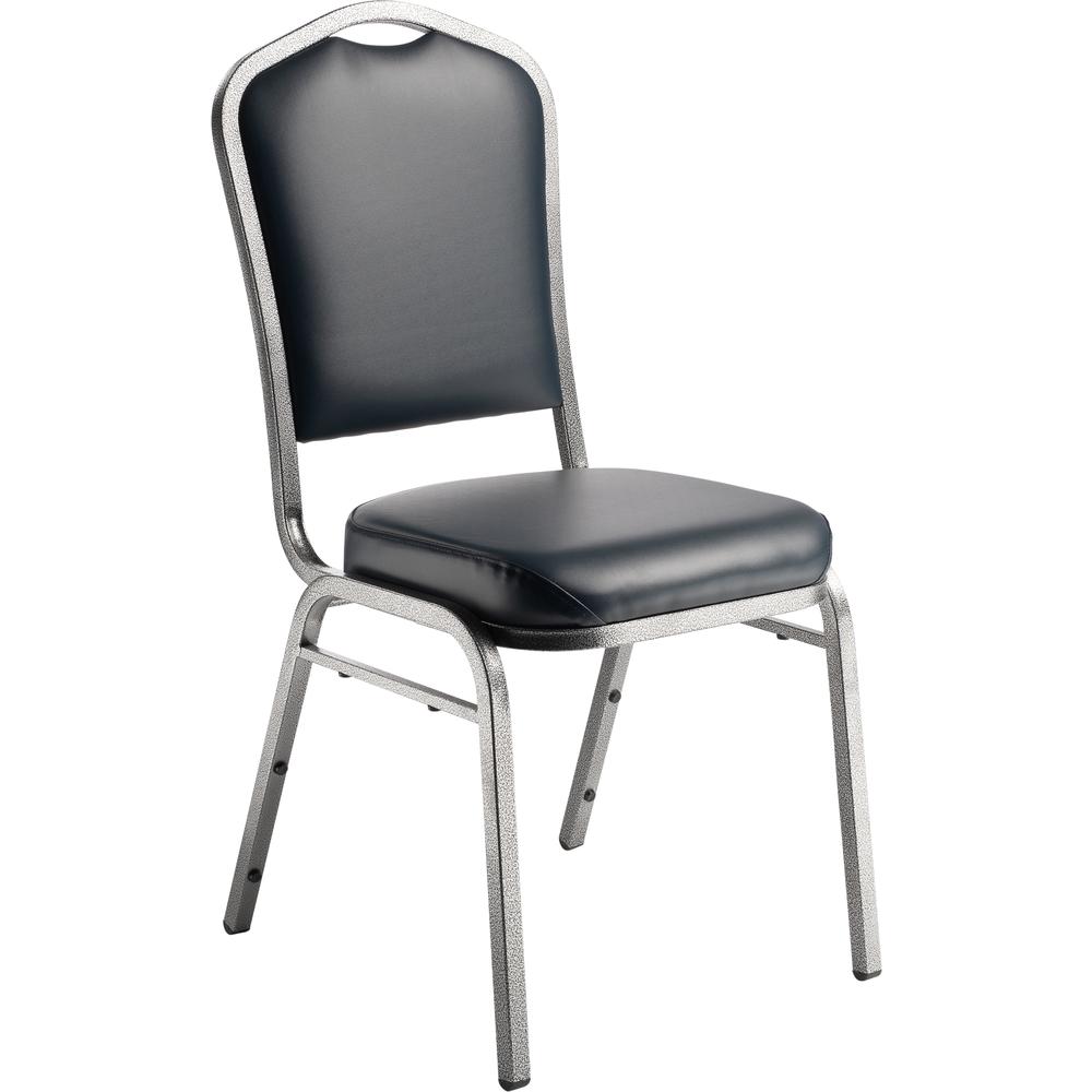 NPS® 9300 Series Deluxe Vinyl Upholstered Stack Chair, Midnight Blue Seat/Silvervein Frame. Picture 1