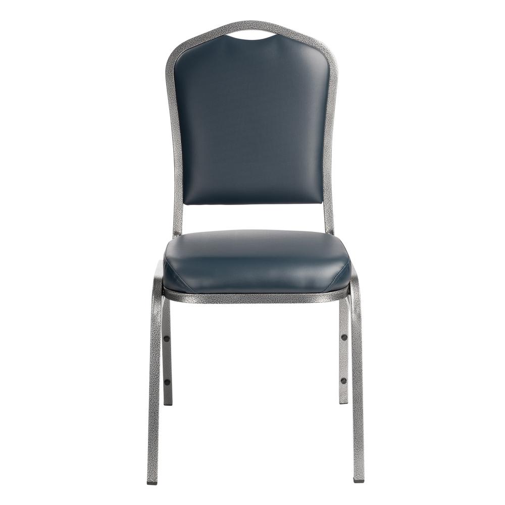 NPS® 9300 Series Deluxe Vinyl Upholstered Stack Chair, Midnight Blue Seat/Silvervein Frame. Picture 2
