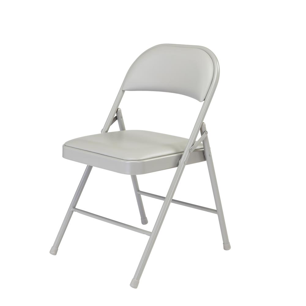 Commercialine® Vinyl Padded Steel Folding Chair, Grey (Pack of 4). Picture 2