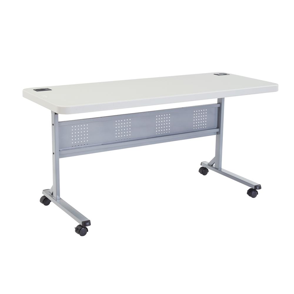 NPS® 24" x 60" Flip-N-Store Training Table, Speckled Grey. Picture 1