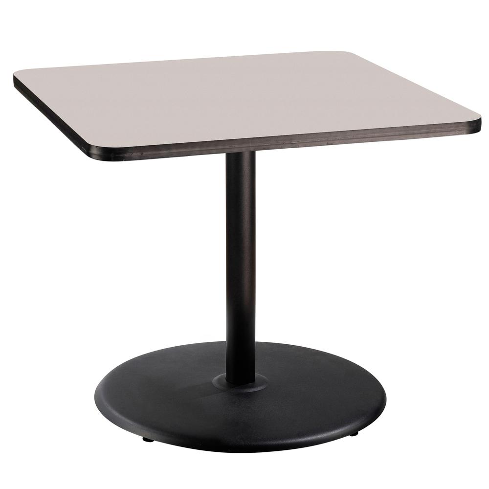 NPS® Café Table, 36" Square, Round Base, 30" Height, Particleboard Core/T-Mold - Grey. Picture 1
