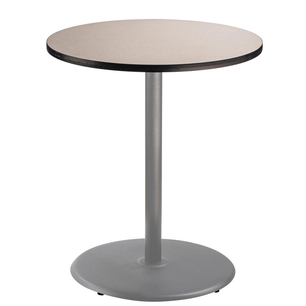 NPS® Café Table, 36" Round, Round Base, 42" Height, Particleboard Core/T-Mold, Grey. Picture 2