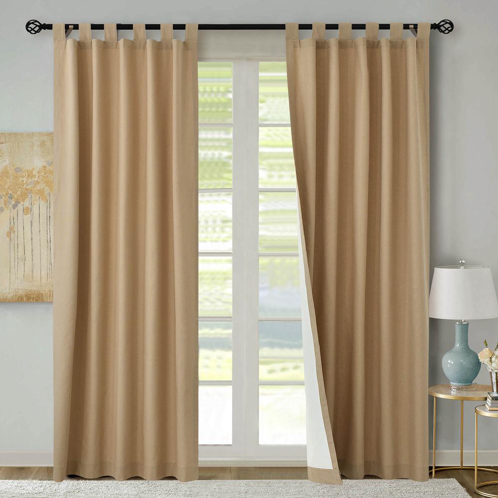 Weathermate Tab Top Curtain Panel Pair Window Dressing each 40 x 95 in Khaki. Picture 1