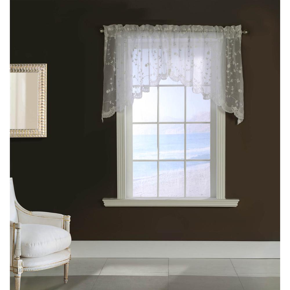 Grandeur Pole Top Swag Window Valance Set 80 x 36 in White. Picture 1