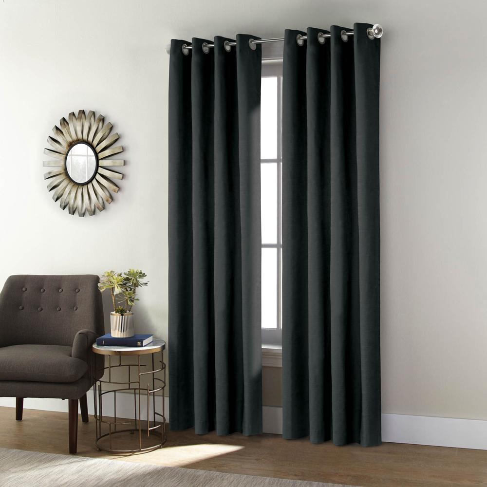 Shadow Grommet Curtain Panel Window Dressing 52 x 84 in Black. Picture 1