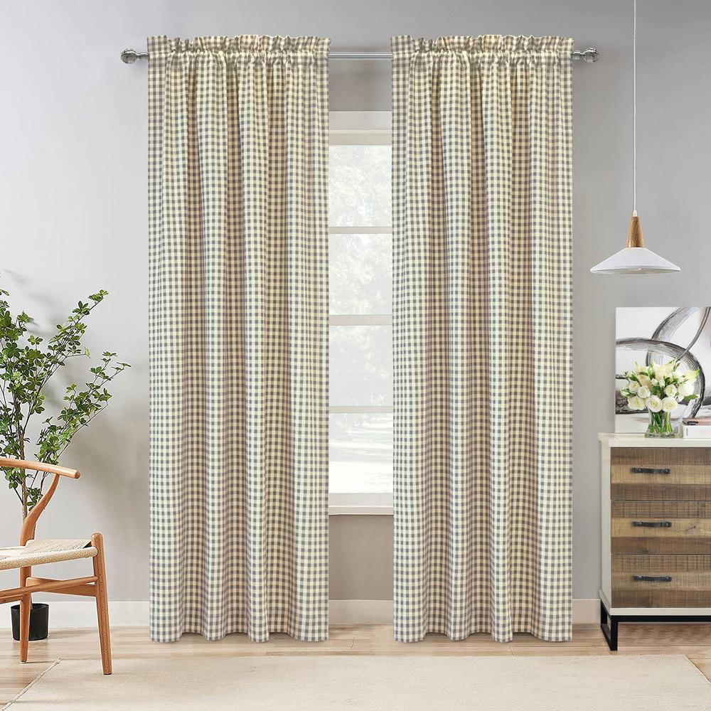 Checkmate Pole Top Curtain Pair each Panel 40 x 84 in Grey. Picture 1