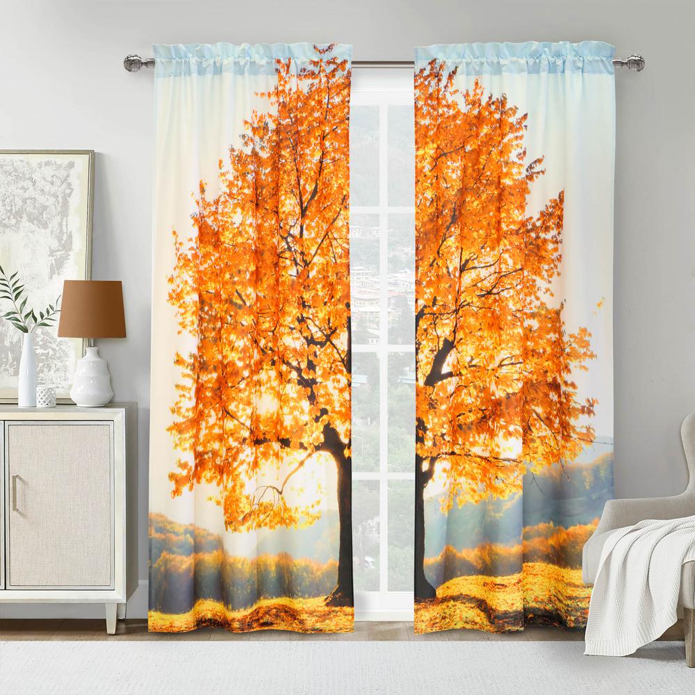 Photo Reel Fall Tree Pole Top Curtain Pair each Panel 38 x 84 in Multi. Picture 1
