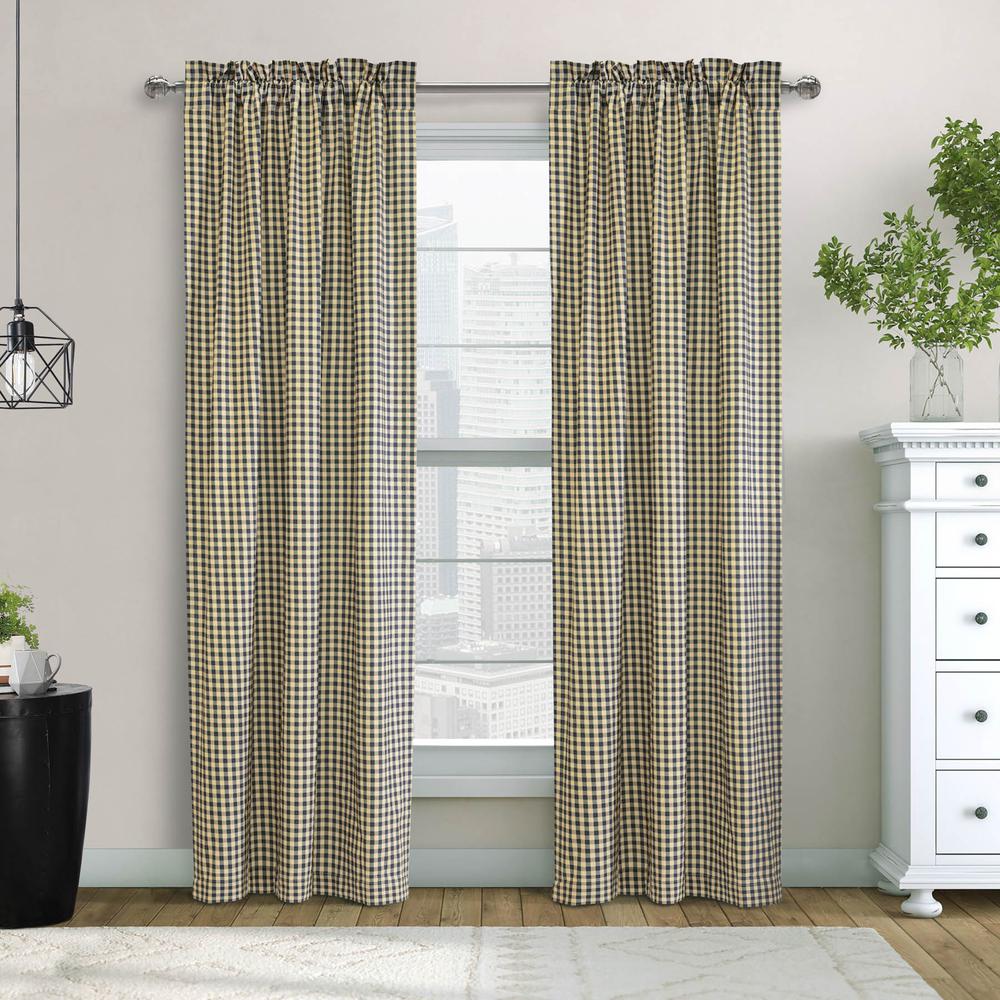 Checkmate Pole Top Curtain Pair each Panel 40 x 54 in Navy. Picture 1