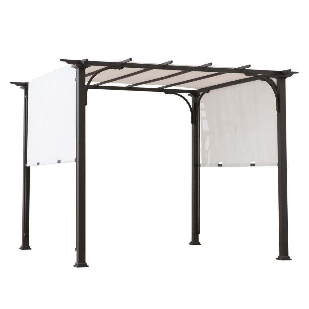 Brown Metal Classic Pergola with Adjustable White Garden Shade. Picture 1