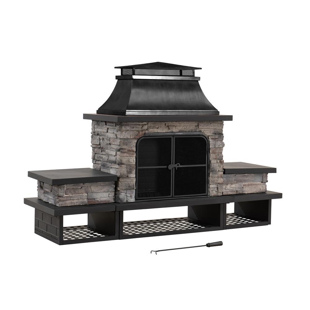Sunjoy Outdoor Patio Wood Burning Fireplace with Steel Chimney. Picture 1