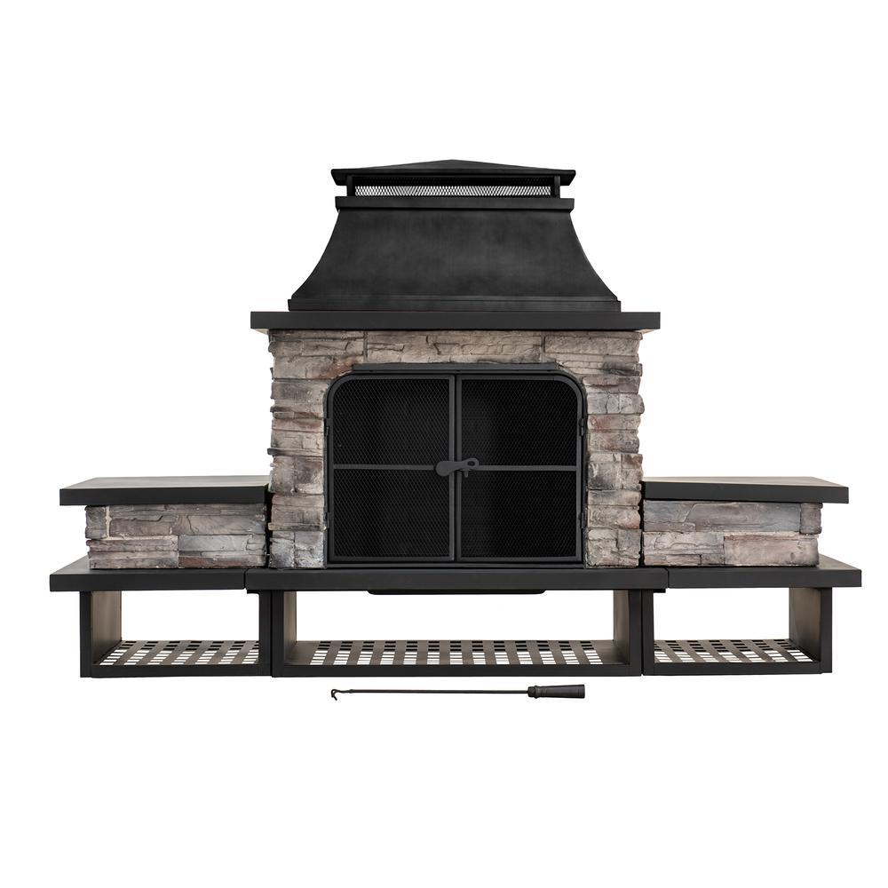 Sunjoy Outdoor Patio Wood Burning Fireplace with Steel Chimney. Picture 2