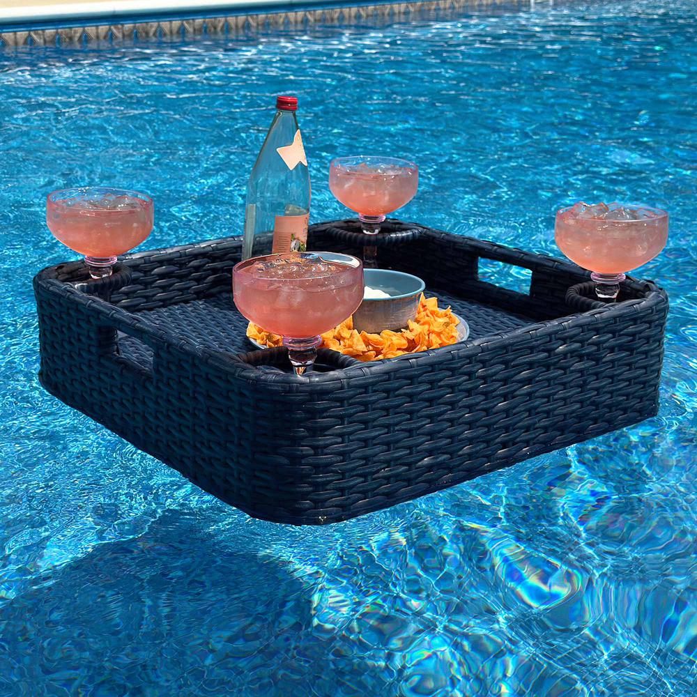 Wicker Floating Pool Tray Durable & Sturdy Aluminum Frame Pool Accessory Tray. Picture 14