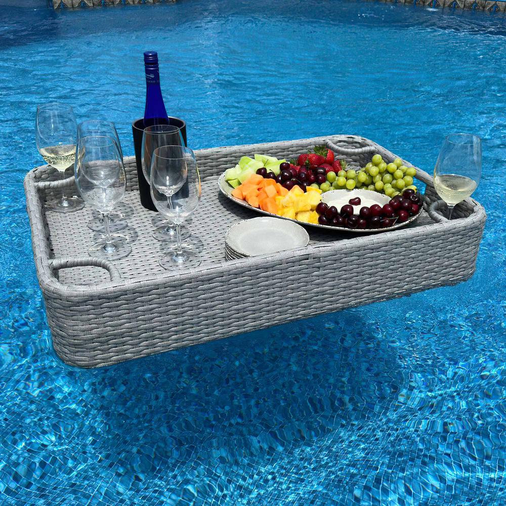 Wicker Floating Pool Tray Durable & Sturdy Aluminum Frame Pool Accessory Tray. Picture 13